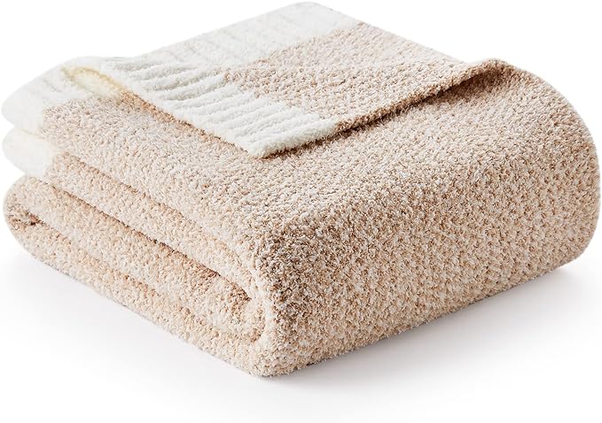Snuggle Sac Heather Beige Throw Blanket for Couch, Ultra Soft Warm Blankets Cozy Knit Fuzzy Plush Lightweight Throw XL Size for Sofa, Bed, Heather Beige, 50x70 inches