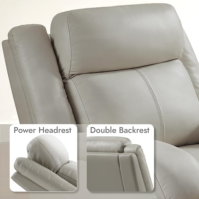 Watson & Whitely Genuine Leather Power Recliner Chairs for Adults, Wall Hugger RV Recliner with Power Headrest & Charging Ports, Electric Recliner Sofa Chair for Living Room, Grey