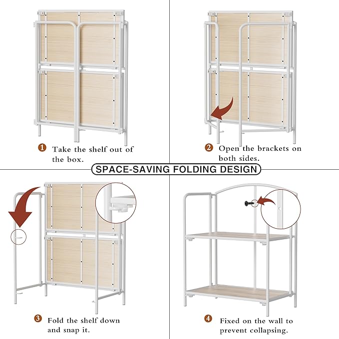 Crofy No Assembly Folding Bookshelf for Living Room, 2 Tier White Collapsible Book Shelf for Home Office, Portable Bookcase Storage Organizer
