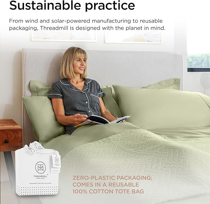 Threadmill Luxury 800 Thread Count Twin 100% Cotton Sheets - Sage Green Bed-Sheets, Sateen Weave Better Than Egyptian Cotton,3 Pc Solid Soft Bedding Set, Fits 15" Deep Pocket