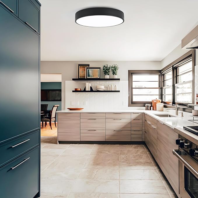 18“ Modern Flush Mount Ceiling Light, 4-Lights Round Black Ceiling Light Fixtures, Minimalistic Ceiling Lamp Acrylic Shade Lighting Fixture for Bedroom Living Room Laundry Room Foyer Hallway