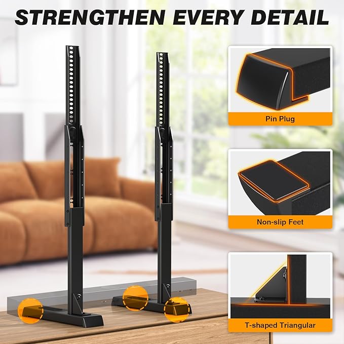 5Rcom Universal TV Stand, Large TV Legs for 37-86 Inch Flat Curved TVs with Cable Management, 6 Height Adjustment Table Top TV Mount Stand Up to 150lbs, Black