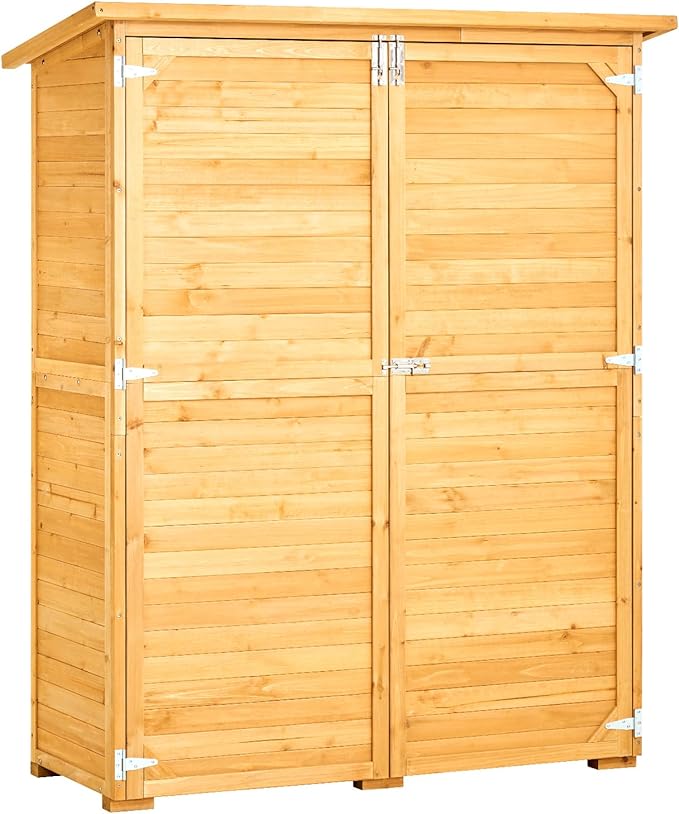 VEVOR Outdoor Storage Shed, Large Wooden Outside Storage Cabinet with Waterproof Roof and Metal Frame, Double Lockable Doors Garden Tool Shed Storage House Cabinet with Shelves, 55.1"x23.6"x67.5"