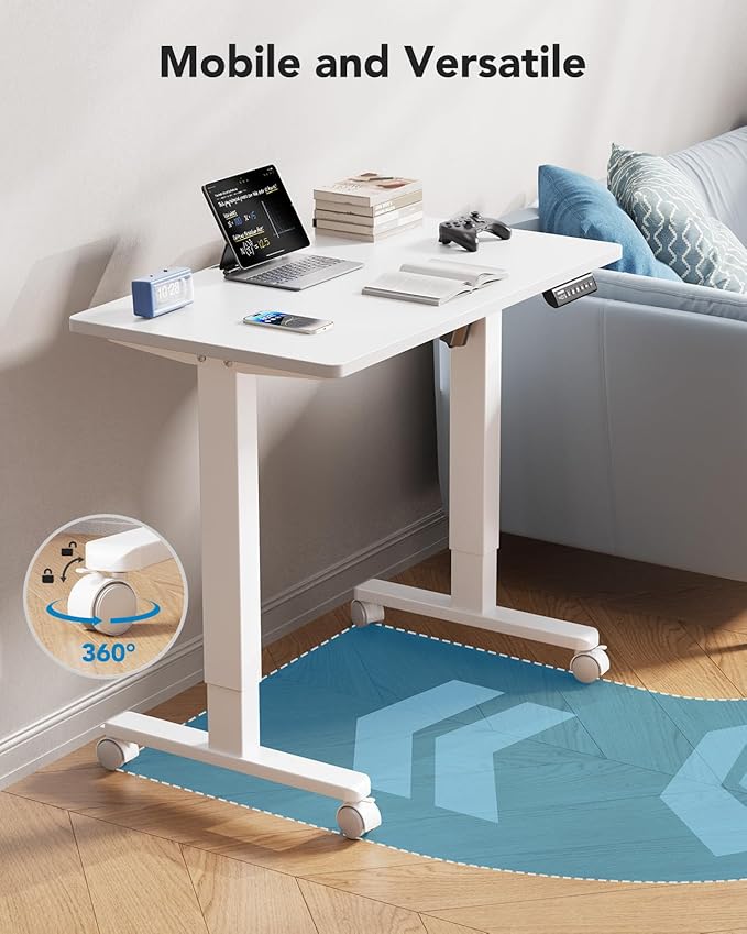 HUANUO Electric Small Standing Desk, 35" x 20" Whole Piece Desktop, Adjustable Height Computer Desk, 4 Height Memory Settings, Sit Stand Up Desk for Home Office, White