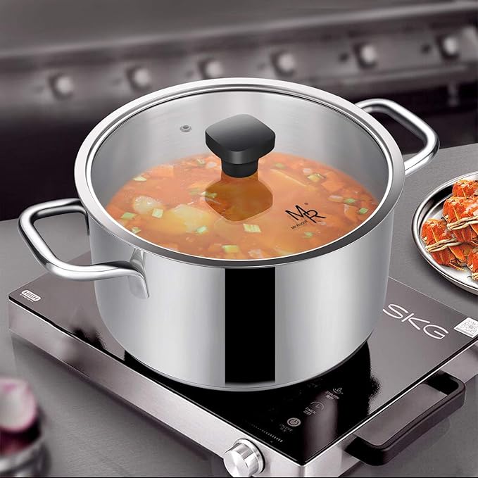 Tri-Ply Stainless Steel Sauce Pan with Steamer Basket & Strainer Glass Lid–Multi-Function Pot 3.5 QT- Modern Sleek Design–Safe,Chemical-Free& Stylish Cookware–Upgrade Your Kitchen with Healthy Cooking