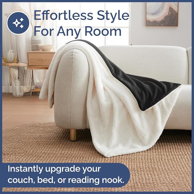 Sherpa Fleece Blanket King Size - Reversible Sherpa Fleece King Blanket - Super Soft Double Sided for Bed, Sofa, Couch - Thick, Warm, Fuzzy & Plush - Luxurious Bedding for Winter - Black, 90" x 108"
