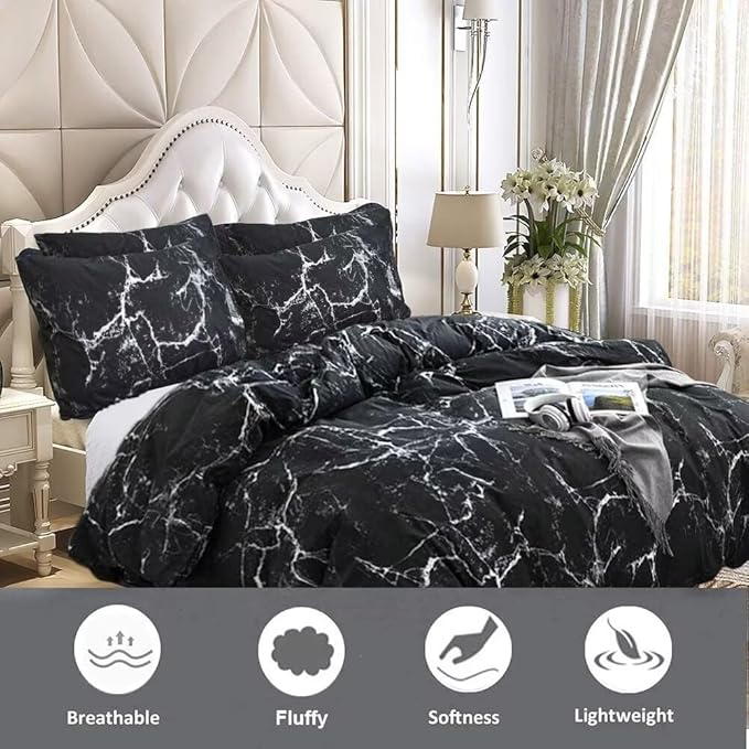 Luxlovery Black Marble Comforter Set Twin Black Bedding Set Men Boys Modern Comforter Cozy Abstract Black White Marble Quilts Blanket Dorm Preppy Comforter Set for Kids Teens
