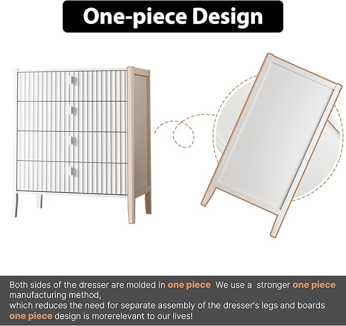 White 4 Drawer Dresser, Modern Chest of Drawers for Bedroom, Wood Storage Dresser Organizer with Deep Drawers for Clothes, Nightstand for Bedroom, Hallway, Living Room, Entryway