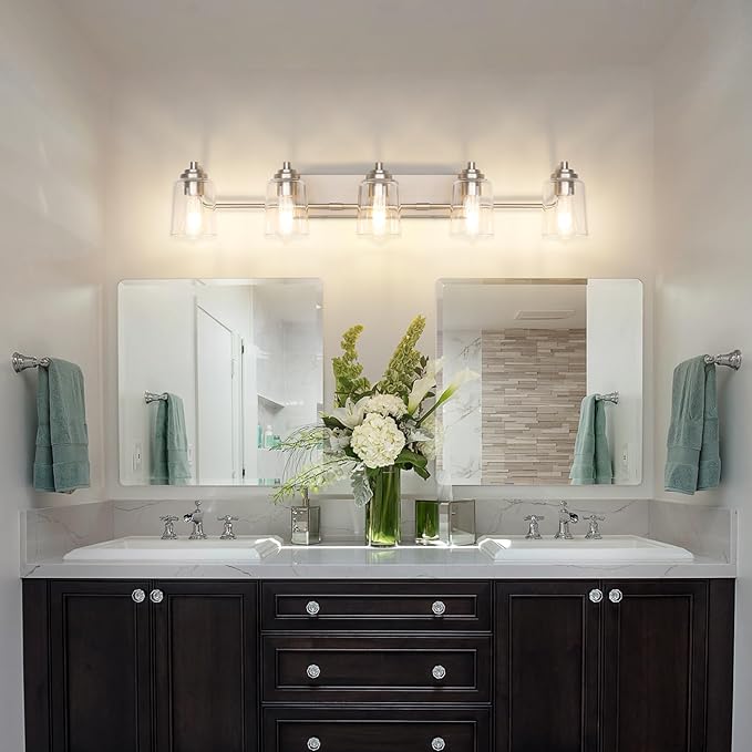 SOLFART 5 Light Bathroom Lights for Bathroom Brushed Nickel Vanity Light Vanity Lighting Fixtures Bathroom Light Fixtures Over Mirror