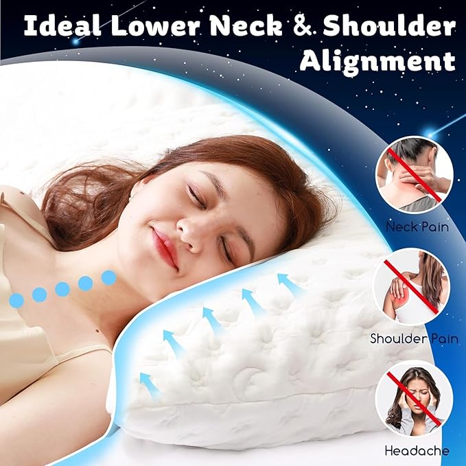 Cooling Side Sleeper Pillow for Neck and Shoulder Pain, Luxury Shredded Memory Foam Curved Bed Pillows for Sleeping Set of 1- Adjustable Standard Size- Washable Cover Original White
