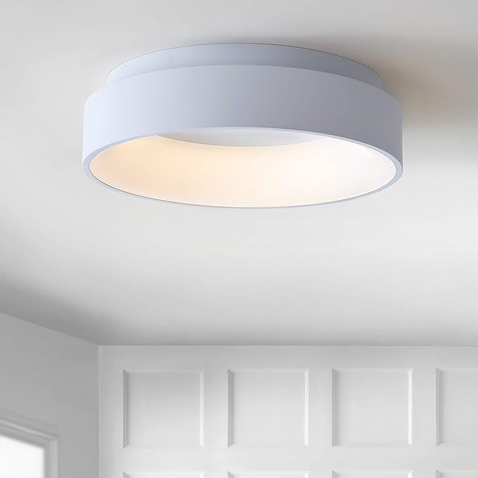 JONATHAN Y JYL7206A Ring 17.7" Integrated LED Flush Mount, Modern, Contemporary, Dimmable, 3000K Cozy Warm Light Kitchen,Hallway,Bathroom,Stairwell, White