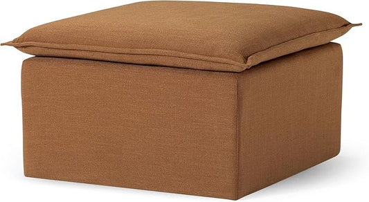 Maven Lane Claude Large Square Rustic Upholstered Ottoman, Cushioned Footrest for Living Room Couch, Chair, or Dorm Room in Clay Fabric Upholstery