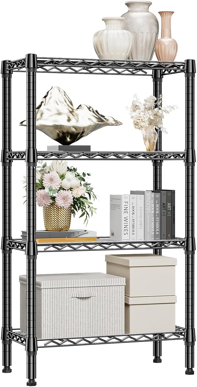 1000 lbs 4 Tier Shelf Metal Storage Shelves Wire Rack Closet Organizers for Garage Kitchen Bathroom Laundry Black 11.8" D x 25.6" W x 45.5" H