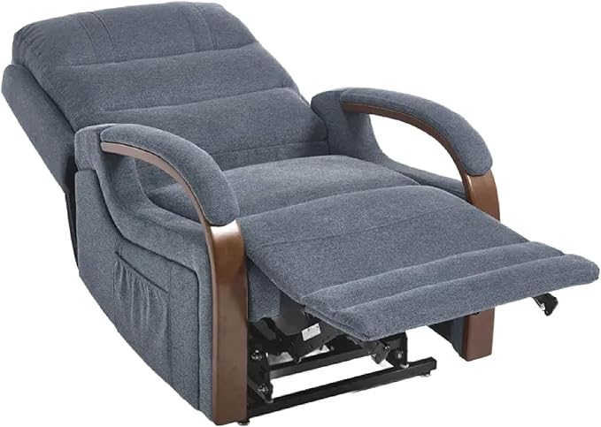 FLEXISPOT Dual Motor Power Lift Recliner Chair for Elderly, Electric Lay Flat Reclining Chair with Massage & Heat, Side Pockets, Fabric Single Sofa for Living Room, Blue