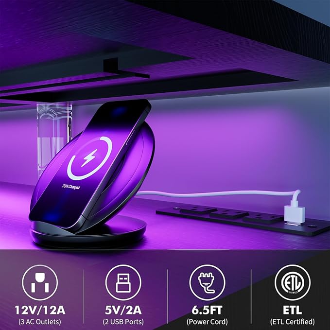 Ludatido 70 Inch TV Stand with 36 inch Electric Fireplace 27 Inch high LED Light Entertainment Center Easy to Assemble for TVs Up to 80'' with USB&AC Power Interface Black with Acrylic Support