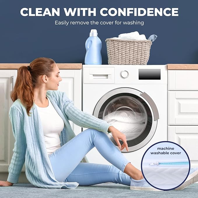 Memory Foam Mattress Topper - 3 Inch Gel Mattress Pad for Pressure Relief, Premium Soft Cooling Sleep Bed Topper, Non-Slip Design with Removable & Washable Cover (White, Queen)