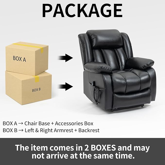 Dual Motor Large Recliner with Massage and Heat, Power Lift Chairs for Elderly, Leather Recliner Chairs for Adults with 2 Remote Controls, Black Big and Tall Recliner