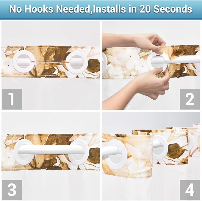 No Hook Shower Curtain with Snap in Liner - Eucalyptus Shower Curtain - Washable Waterproof Inner Liner, Plants Orange Leaves Modern Shower Curtains - Machine Washable, 71 x 74