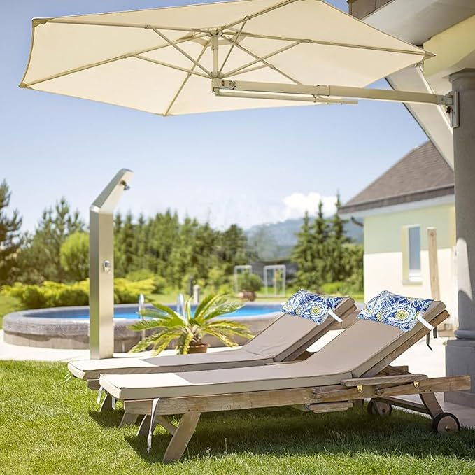 JMGBird Outdoor Pillow for Chaise Lounge Chair Set of 4 Waterproof Headrest Pillow Lumbar Pillows with Insert & Adjustable Elastic Strap for Beach Poolside Patio Office, 10x16 Inch