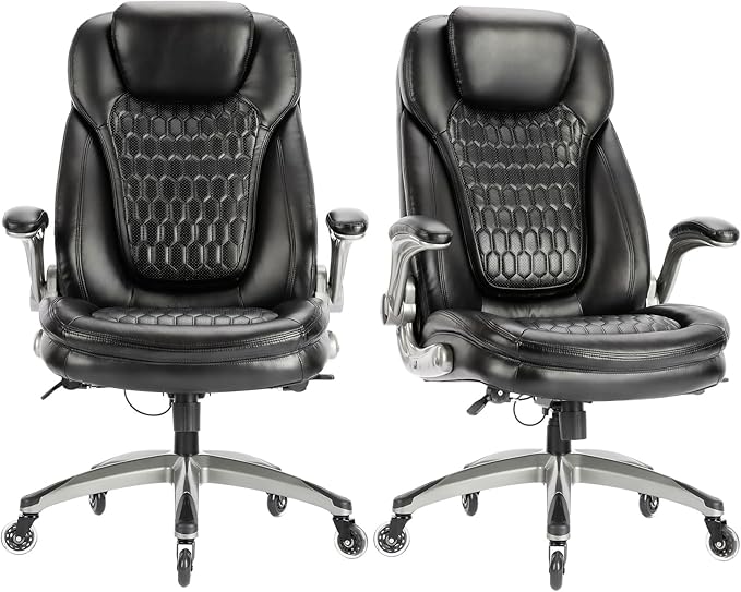 Executive Office Chair-Ergonomic Computer Desk Chair, High Back Leather Chair Swivel Home Office Chair with Upgraded Casters-Black, Set of 2