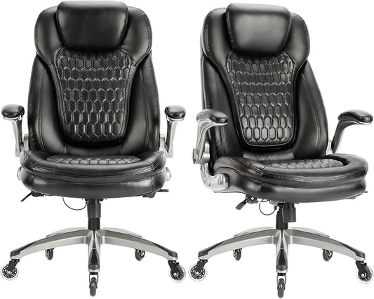 Executive Office Chair-Ergonomic Computer Desk Chair, High Back Leather Chair Swivel Home Office Chair with Upgraded Casters-Black, Set of 2