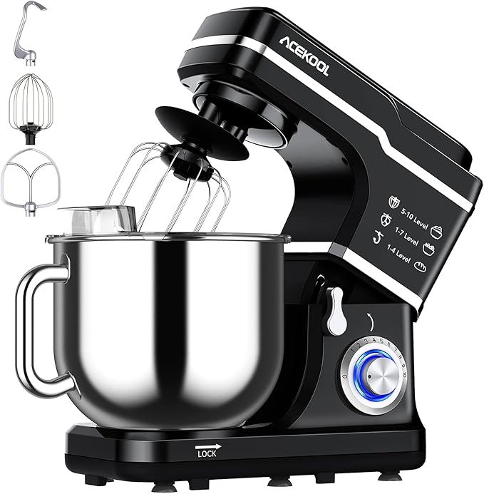 Stand Mixer, 7.5QT Kitchen Electric Food Mixer 10-Speed Tilt-Head Dough Mixer for Baking&Cake, with Stainless Steel Bowl, Whisk, Dough Hook, Beater, Splash Guard (660W) BLACK MC1