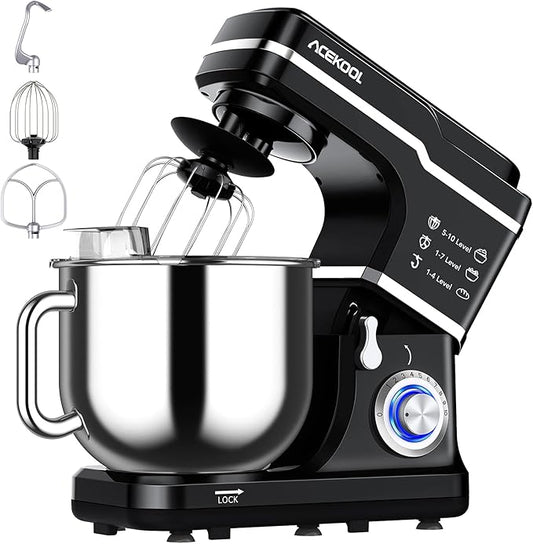 Stand Mixer, 7.5QT Kitchen Electric Food Mixer 10-Speed Tilt-Head Dough Mixer for Baking&Cake, with Stainless Steel Bowl, Whisk, Dough Hook, Beater, Splash Guard (660W) BLACK MC1
