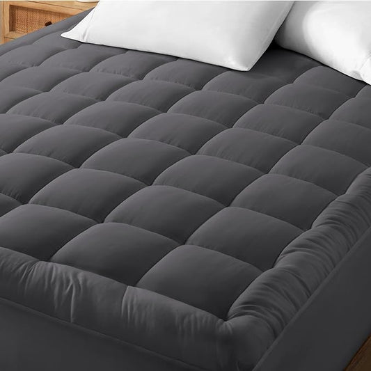Bare Home King Mattress Topper Cotton Top - Plush Topper for Mattress - Fitted Mattress Cover - Cooling Breathable Air Flow - 8" to 21" Deep Pocket - Soft Mattress Pad (King, Grey)