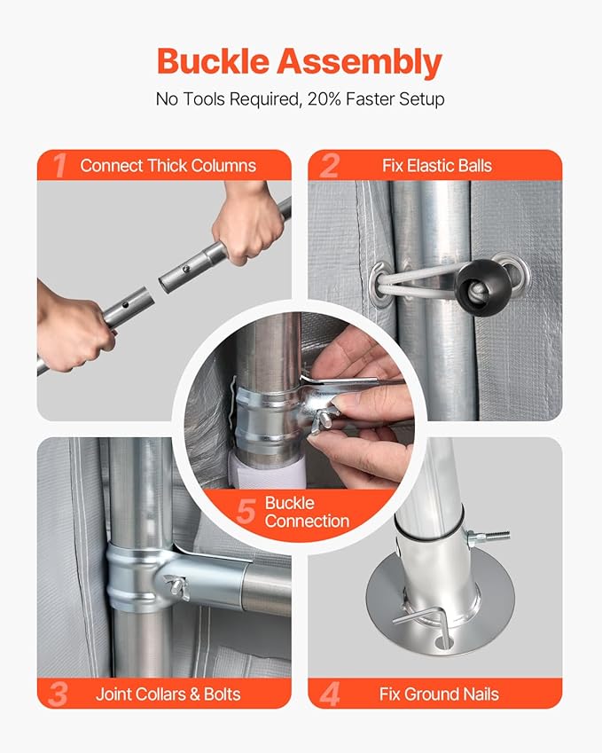 VEVOR 6x8x7 FT Portable Outdoor Storage Shed, Heavy-Duty Waterproof Shelter with Roll-Up Zipper Door & Vents, UV-Resistant Carport for Motorcycle, Bike, Lawn Mower, Tools �Gray