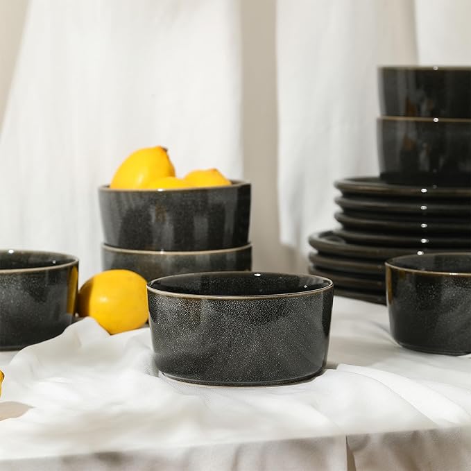 Stone Lain Eden 4-Piece Bowl Set Stoneware, Charcoal Grey