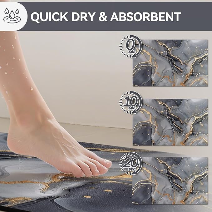 Non Slip Bath Mat Ultra Thin Bathroom Rug Fit Under Door, Rubber Backing Quick Dry Super Absorbent Washable Shower Bath Mats Grey 16x24