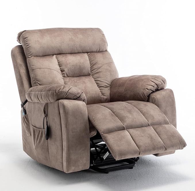 26in Extra Wide Recliner Chair for Big Man 400lbs, Oversized Power Lift Chair with Heat and Massage Hidden Cup Holder, Lift Recliner Chairs for Elderly Sleeping (Light Brown)