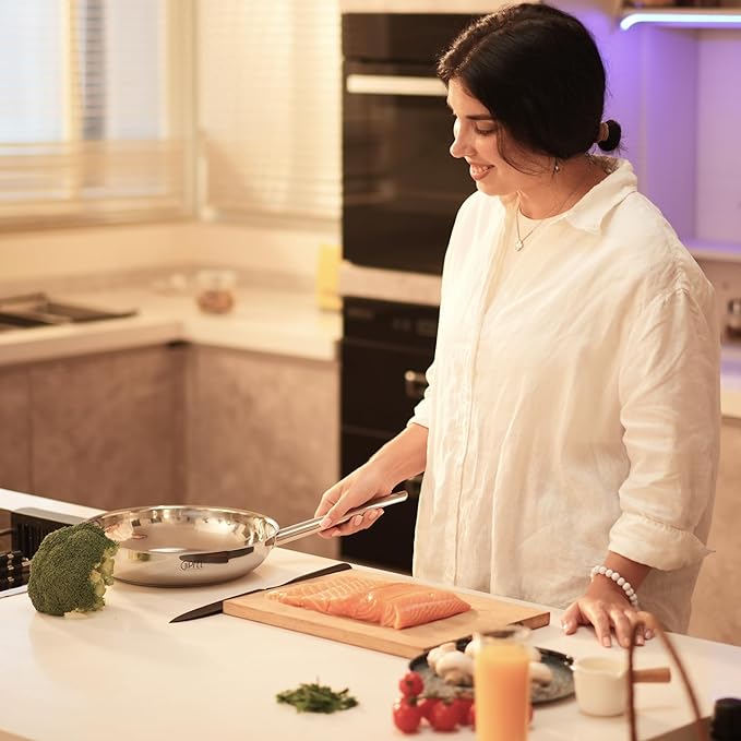 Stainless Steel Frying Pan 12 Inch - Tri Ply Stainless Steel Skillet Healthy Non Toxic Cookware - Fry Pans for Induction Gas Electric Ceramic Stove & Oven Safe (12 Inch)