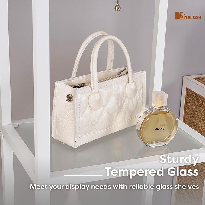 Floor Lamp with Shelves, Modern Standing Lamp with Tempered Glass, Large Display Shelf Lamp, Tall Lamps with Shelves for Living Room, Bedroom, Office, White