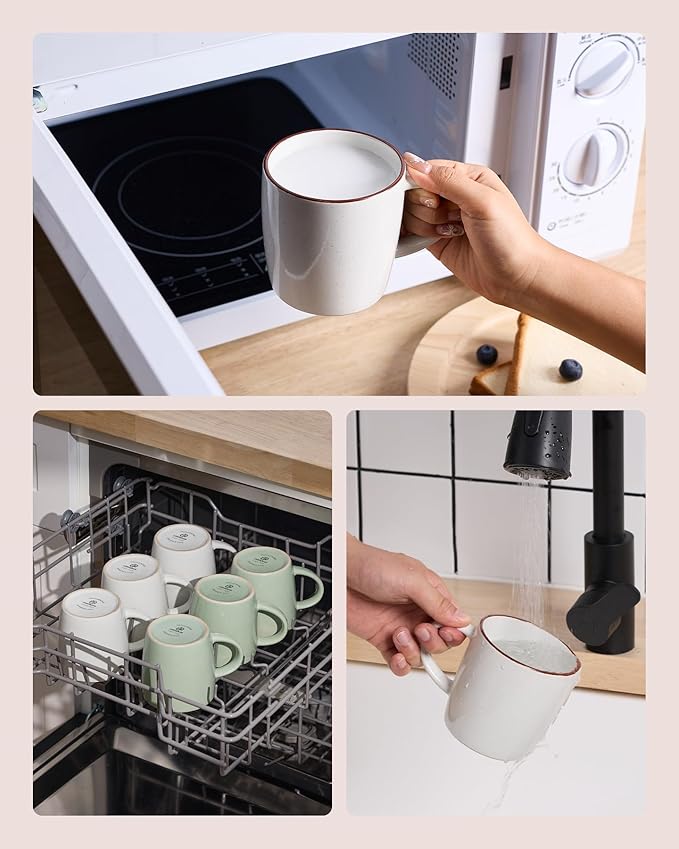 famiware Mercury Coffee Mugs 13 oz, Coffee Mugs Set of 6 with Handle, Cups for Latte, Hot Tea, Cappuccino, Mocha, Cocoa, White