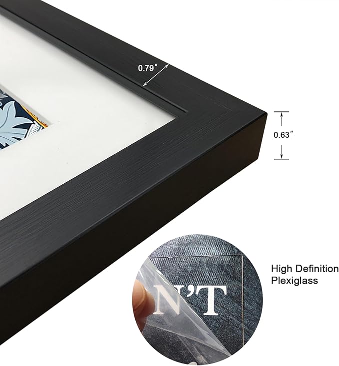 8x8 Picture Frame Set of 9 for Pictures 5x5 with Mat or 8x8 Without Mat, Wall Gallery or Tabletop display Photo Frames in Black