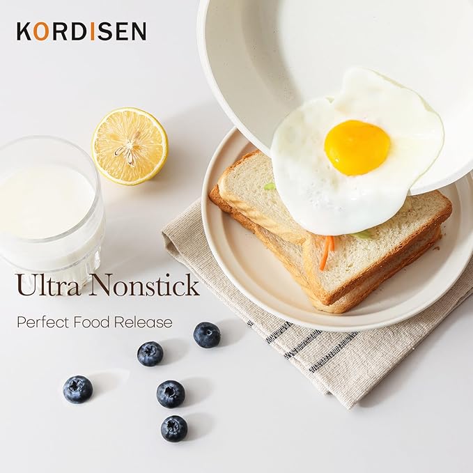 Nonstick Ceramic Frying Pan Set, 3 Piece Ceramic Skillet Set, Healthy Non Toxic Cooking Pan, Stay-Cool Handle, Induction Compatible, PFOA & PFAS Free, White