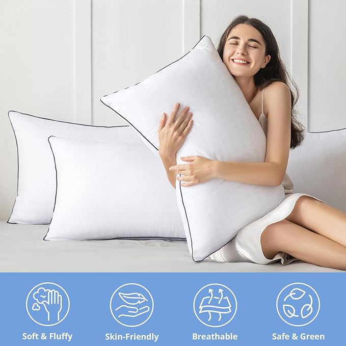 JOLLYVOGUE Pillows Standard Size Set of 4, Cooling and Supportive Bed Pillows with Super Soft Down Alternative Fill, Hotel Quality for Side, Back, and Stomach Sleepers, 4 Pack