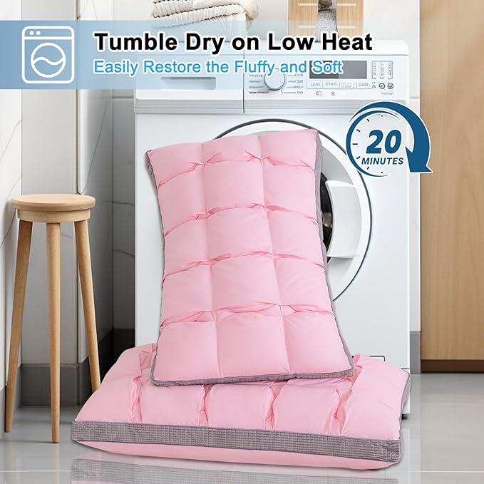 YOUR MOON Soft Pillow Queen for Sleeping, Super Soft Support Down Alternative Pillow, 100% Cotton Shell Luxury Comfy Fluffy Bed Pillows for Sleep(Pink)