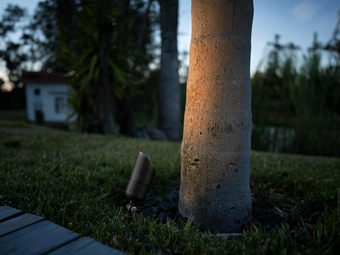 12V LogiSpot Brass Outdoor Spotlight (Bronze) for Low Voltage Landscape Lighting of Yard, Lawn, Garden, Patio, Trees & House