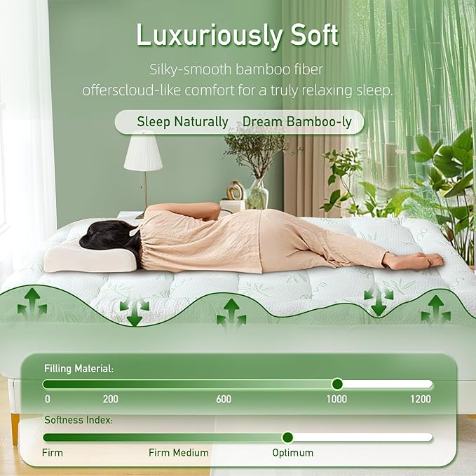 Extra Thick Mattress Topper Twin Size, Waterproof Soft Viscose Derived from Bamboo, Pillow Top Mattress Pad, Mattress Cover 1000GSM Filling with Deep Pocket for Back Pain Relief