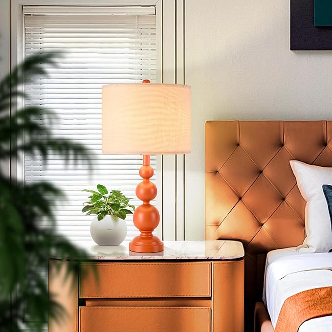 24.4'' Orange Mid Century Modern Table Lamps Set of 2 for Living Room Bedroom Bedside Nightstand, Contemporary Table Lamp for Bedside, End Table Side Table Lamp (Bulbs Not Includes)