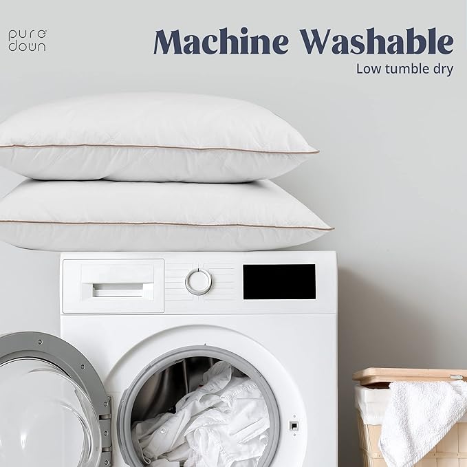 puredown® Goose Feathers and Down Pillow with Diamond Quilting with 100% Cotton Cover, Pack of 2, Standard Size