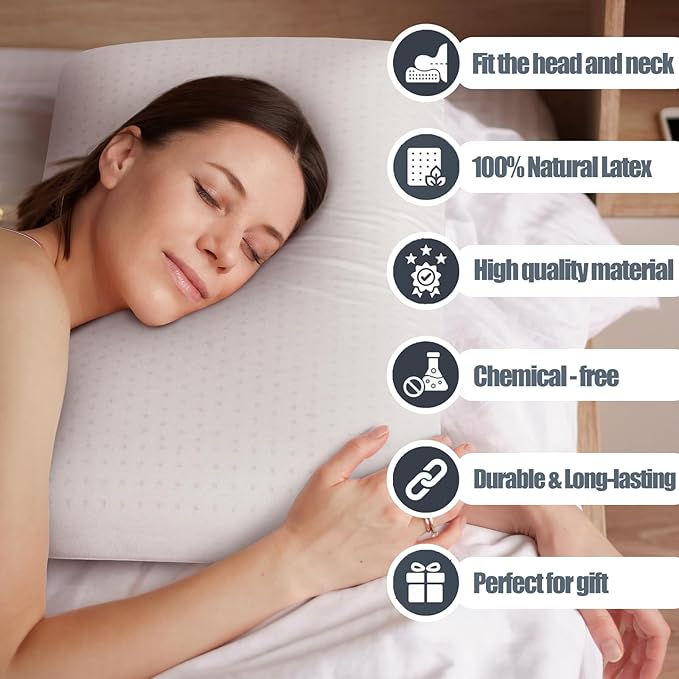 Talalay 100% Natural Premium Latex Pillow,Bed Pillow for Sleeping with Removable Cotton Cover, Helps Relieve Pressure, Breathable, Pressure Relief, Durable, Best Gift (King (Extra Soft))
