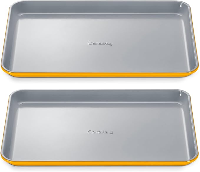 Caraway Non-Stick Ceramic Medium Baking Sheet - Naturally Slick Ceramic Coating - Non-Toxic, PTFE & PFOA Free - Perfect for Baking, Roasting, and More - Medium (15" x 10") - Marigold