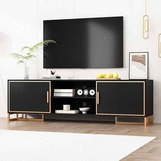 AIEGLE Modern TV Stand for 75+ Inch TVs, 70.9" W Entertainment Center with 2 Doors & Cable Management, Media Console Cabinet, Dark