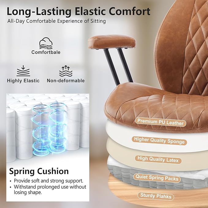 YFO Home Office Desk Chair Office Rubber Casters Ergonomic Computer Chair with Lumbar Support Adjustable Height Rolling Swivel Executive Task Armrests Chair， Brown Leather