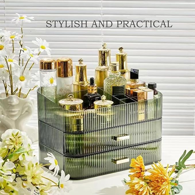 MIUOPUR Stackable Makeup Organizer Drawers, Bathroom Vanity Organizers and Storage, Ideal for Desk and Dresser Countertops, Great for Cosmetics, skincare, Lipsticks, Nail Care -Green