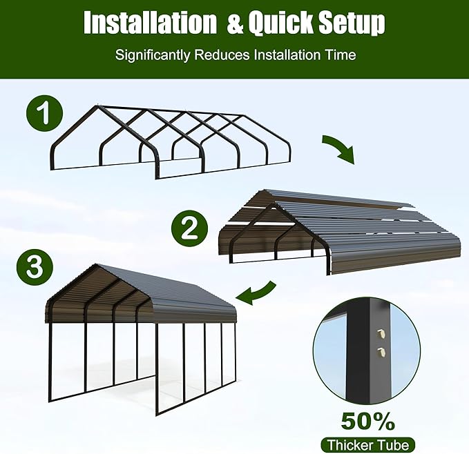 Durable Metal Carport 10 x 20FT Heavy Duty for Cars - Large Garage Shelter Solution,All-Weather Portable Car Garage Canopy Shelter for Cars & Boat Cover for Yard