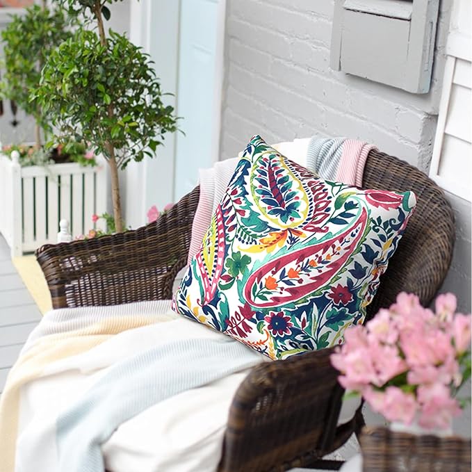 Outdoor Pillows for Patio Furniture 18x18 inch, Square Outdoor Throw Pillows with Inserts, Decorative Toss Pillows for Garden Couch Home Sofa Office Chair, Pack of 2, Vigour Paisley
